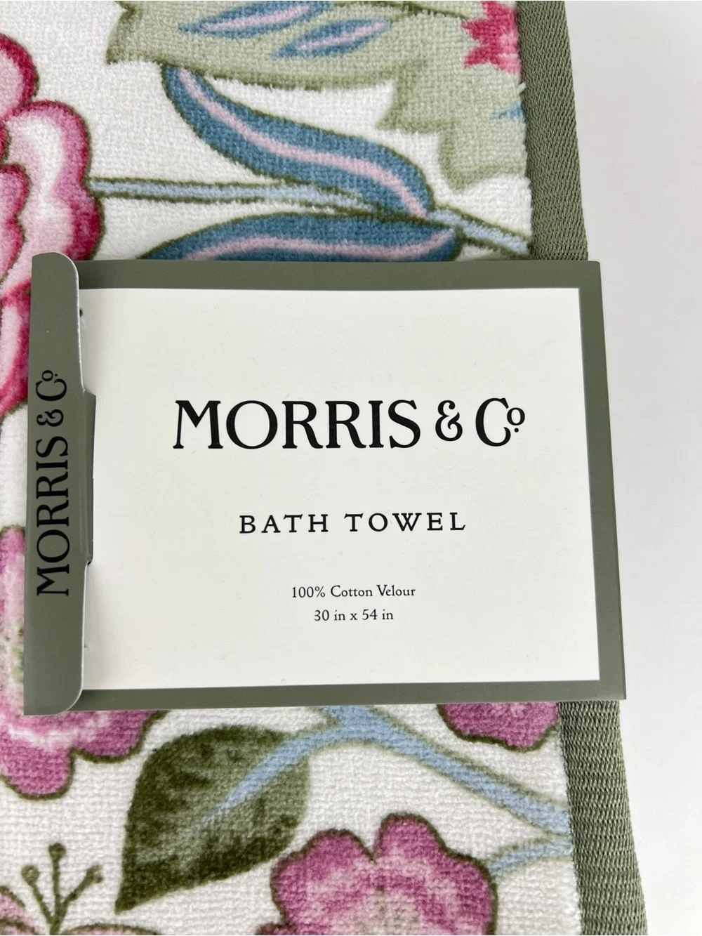 William Morris Bath Towels Floral Print Green Blue Pink Velour Cotton 2 Pc NEW